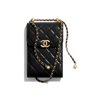 CHANEL Calfskin With Metal Cell Phone Pouch Coin Purse Shoulder Bag Crossbody Bag Women's Black