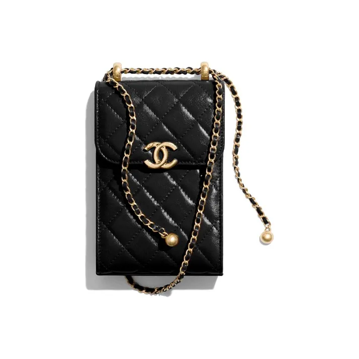 CHANEL Calfskin & Metal Shoulder Bag, Crossbody Bag Women's Black-0