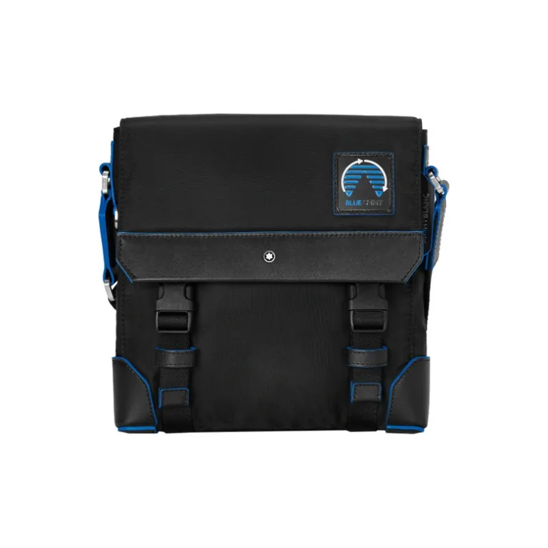 MONTBLANC Nylon Patchwork Eco Friendly Leather Envelope Bag, Shoulder Bag, Crossbody Bag Men's Black & Blue-0