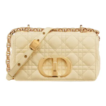 DIOR Caro Soft Cow Leather Shoulder Bag Crossbody Bag Handbags Small Size Women's Light Yellow