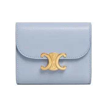 CELINE Triumph Gate Triomphe Shiny Smooth Calfskin Wallets Card Holders Women's Light Blue/Candy Color