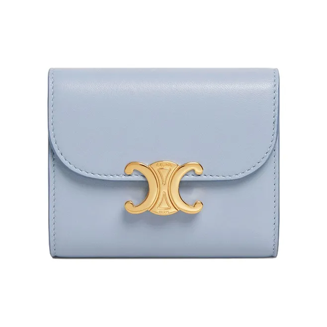 CELINE Triumph Gate Triomphe Shiny Smooth Calfskin Wallets Card Holders Women's Light Blue/Candy Color-0