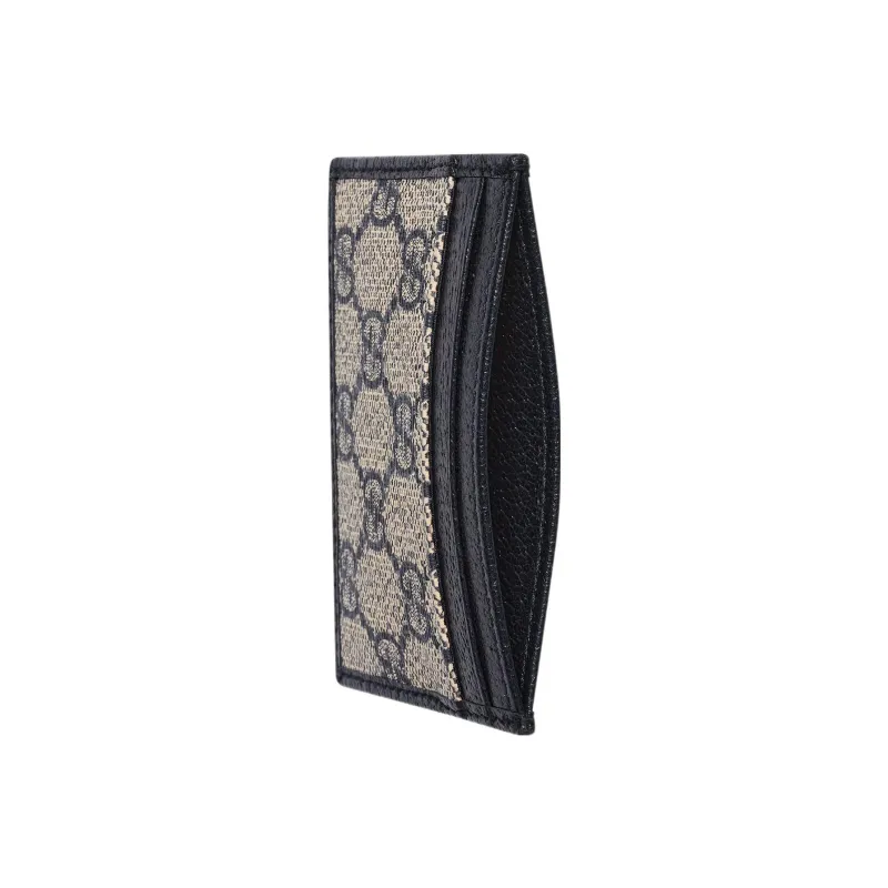 GUCCI Suede Patchwork Leather Card Clip Card Holder Men's Blue/Beige-3