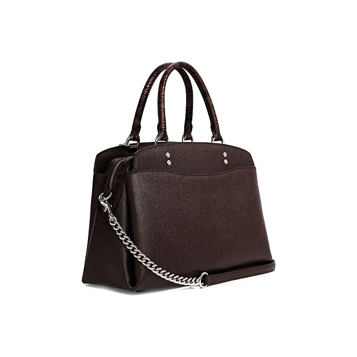 COACH Lillie Monogram Canvas With Leather Crossbody One Shoulder Handbags Large Size Women's Dark Brown-1
