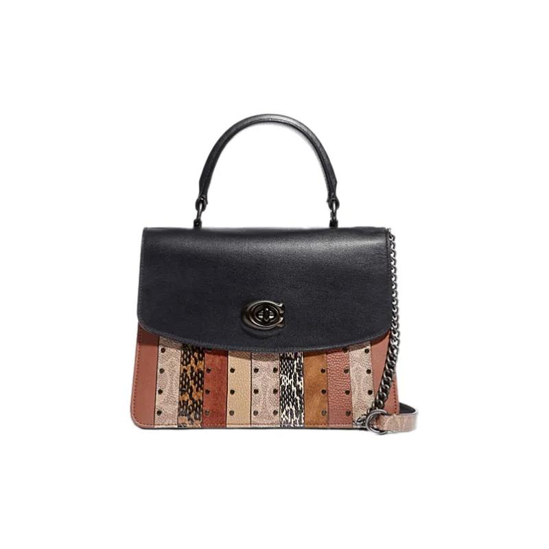 COACH Parker Cow Leather Handbag Small Size Women's Brown Yellow Black-0