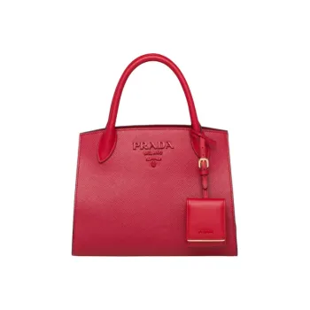 PRADA Saffiano Leather And Calfskin Shoulder Bag Crossbody Bag Handbag Regular Women's Red