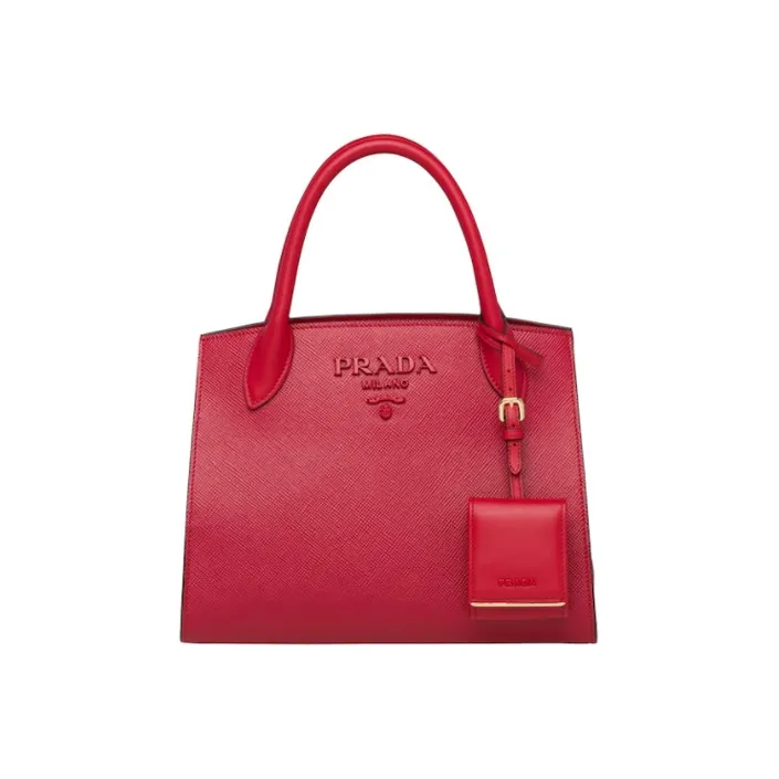 PRADA Saffiano Leather And Calfskin Shoulder Bag Crossbody Bag Handbag Regular Women's Red-0