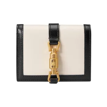 GUCCI Jackie 1961 Leather Clutch Wallets Card Holders Small Size Women's Black White