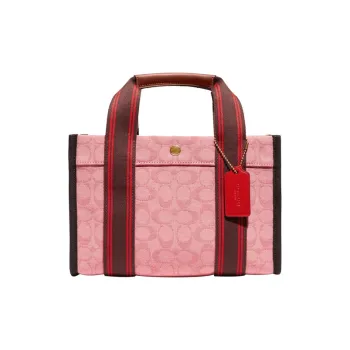 COACH Spin Fabric With Smooth Leather Shoulder Bag Crossbody Bag Large Size Women's Pink & Red Black