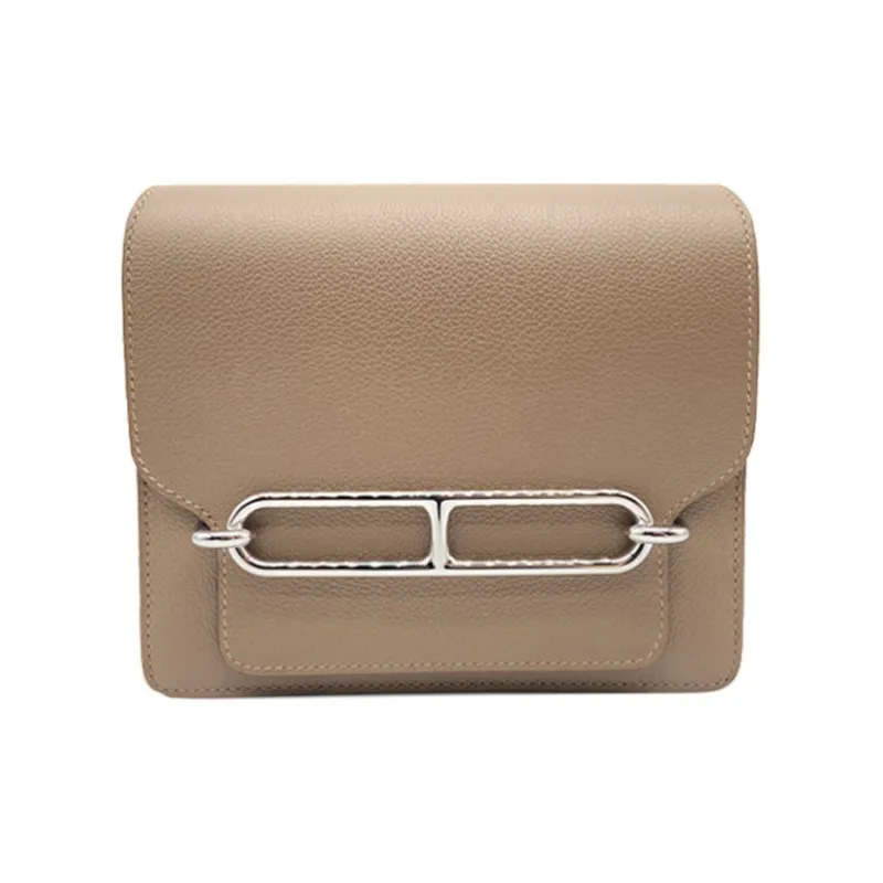 HERMES Roulis Leather Handheld Shoulder Bag Crossbody Bag Mini Women's D0 Beige De Weimar Milk Tea Brown-0