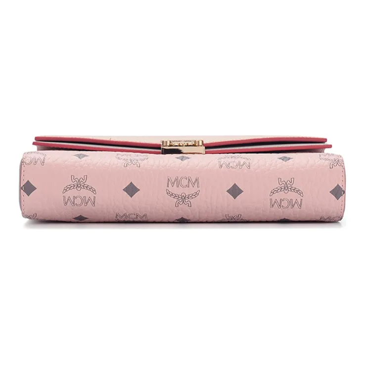 MCM Millie Visetos Leather Shoulder Bag, Crossbody Bag Women's Pink & White-5