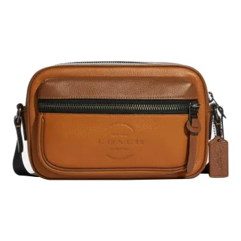 COACH Thompson High-Quality Pebbled Leather Camera Bag Shoulder Bag Crossbody Bag Medium Size Men's Khaki