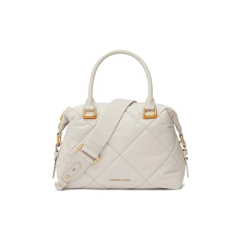 CHARLES&KEITH PU, Textile Mixture Boston Bag, Shoulder Bag, Handbag Large Size Women's Multicolor-6