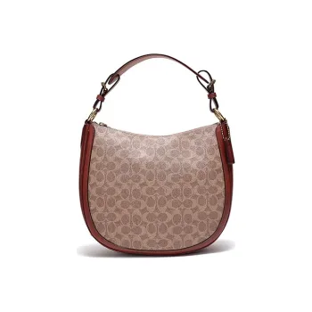 COACH Sutton Coated Canvas With Leather Shoulder Bag Crossbody Bag Handbag Large Size Women's Brown Yellow Rust