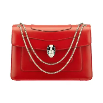 BVLGARI Serpenti Forever Calfskin Shoulder Bag Unisex Red
