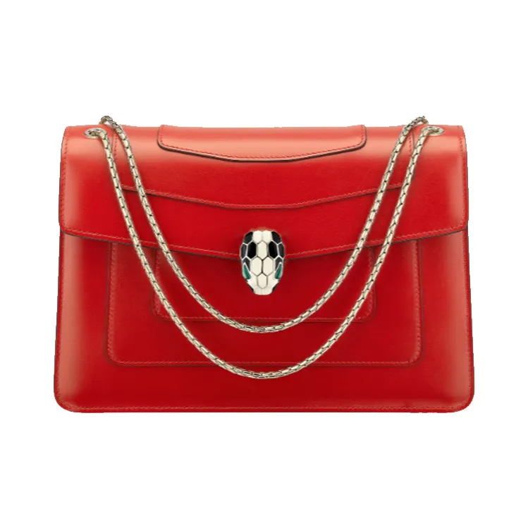 BVLGARI Serpenti Forever Calfskin Shoulder Bag Unisex Red-0