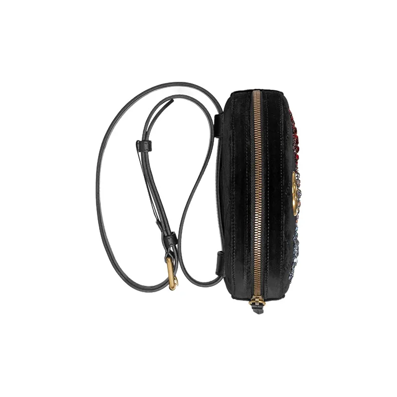 GUCCI Marmont Quilted Velvet Fanny Pack Sling Bags Women's Black-3