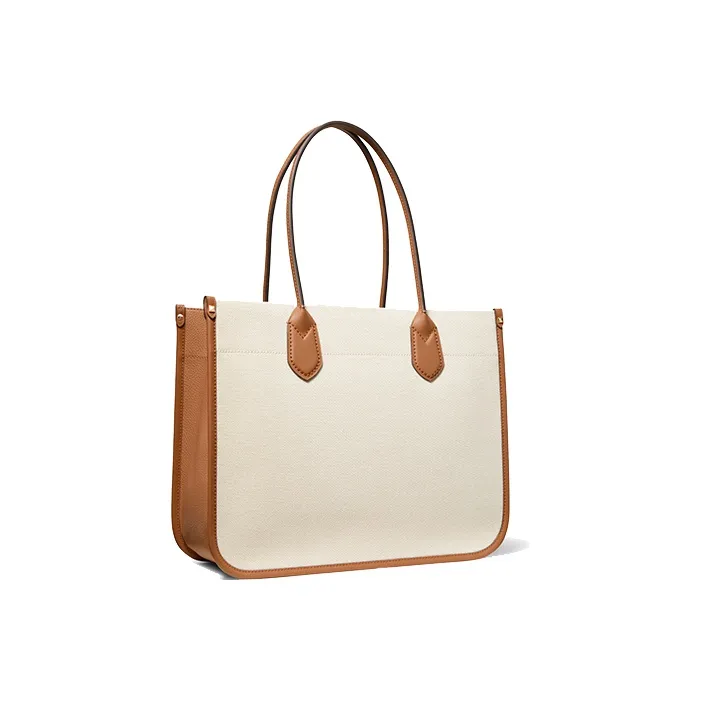 MICHAEL KORS HEIDI Cotton Tote Bag, Shopping Bag, Handbag Tubas Women's Natural Leather Brown Multicolor-3