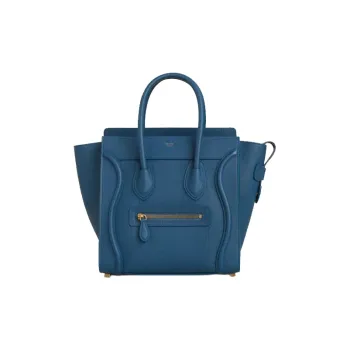 CELINE Luggage Cow Leather Handbag Extra Small Women's Gasoline Blue