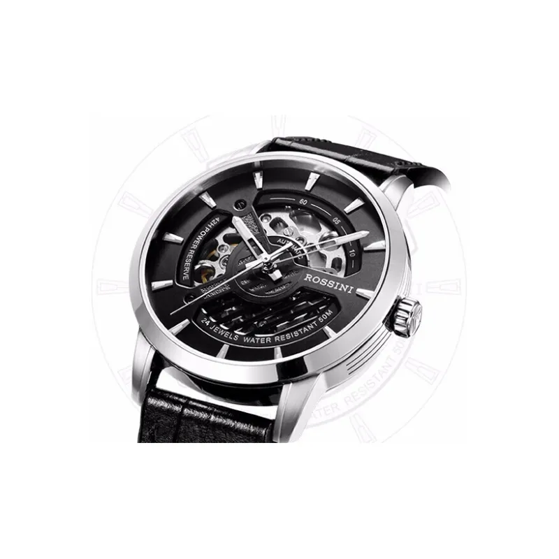 ROSSINI Image Collection Automatic Mechanical Movement Genuine Leather Strap Watch Men's Watches Black Dial-1