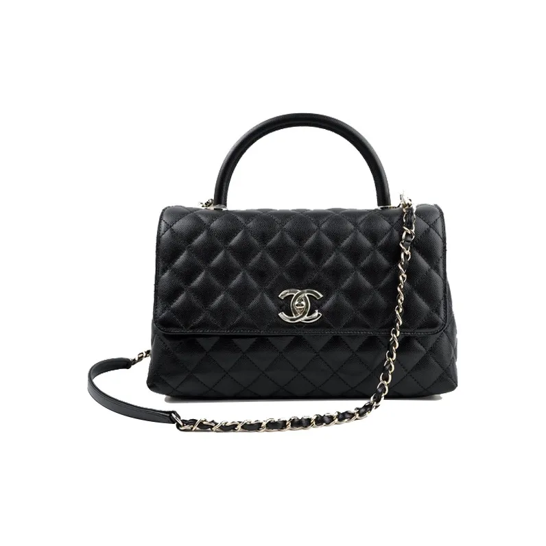 CHANEL Coco Handle Grain Embossed Calfskin Chain Bag, Handbag, Shoulder Bag, Crossbody Bag Medium Size Women's Black-0