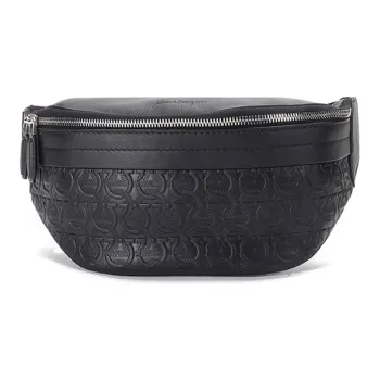 FERRAGAMO GANCINI Cow Leather Sling Bag, Crossbody Bag, Fanny Pack Men's Black