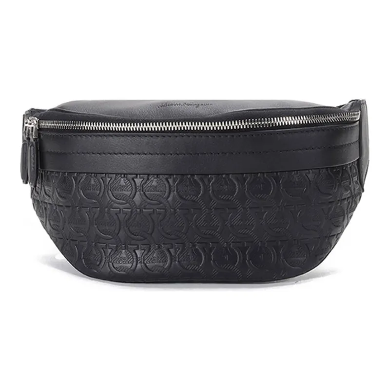 FERRAGAMO GANCINI Cow Leather Sling Bag, Crossbody Bag, Fanny Pack Men's Black-0