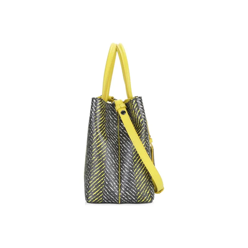FENDI Patchwork Crossbody Handbag Small Size Women's Gray/Yellow-2