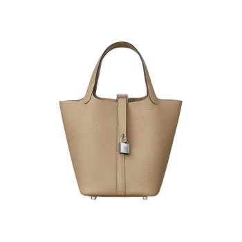 HERMES Picotin Clemence Bullock Leather Basket Bag Handbag Bucket Bag Regular Women's S2 Trench Trench Coat Beige Gray