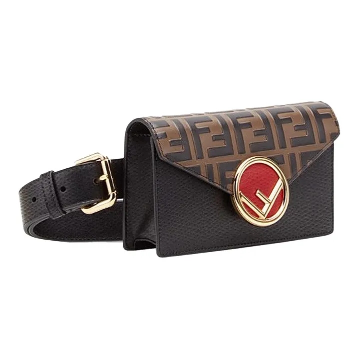 FENDI Kan I Cow Leather Shoulder Bag Crossbody Bag Fanny Pack Women's Brown & Black & Red-1