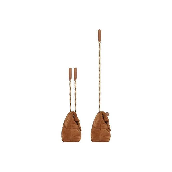 SAINT LAURENT PUFFERLOULOU Suede Cloud Bag Pillow Bag Crossbody Bag Shoulder Bag Small Size Women's Cinnamon-4