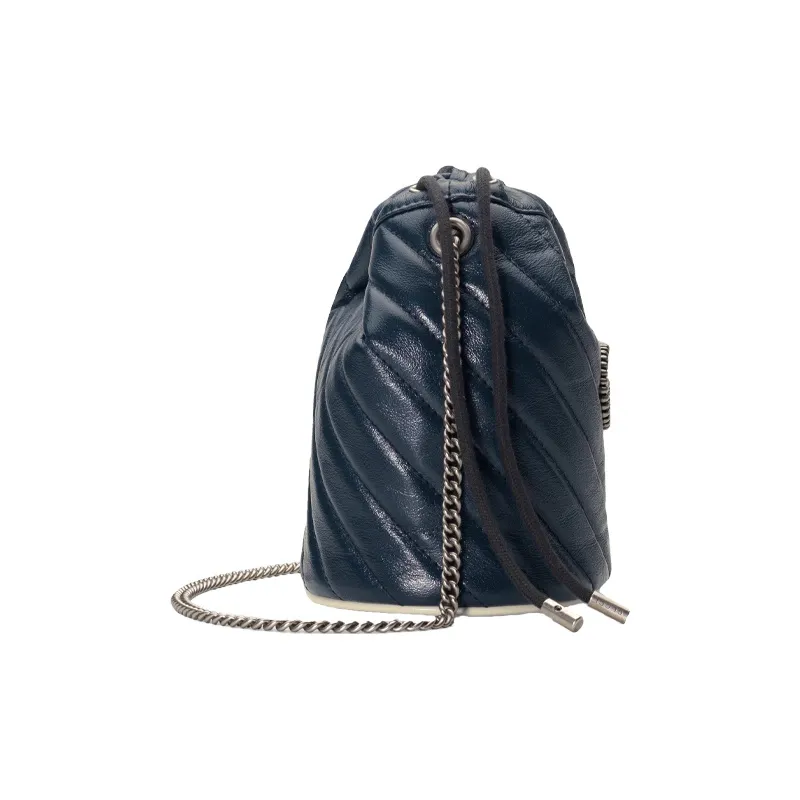GUCCI GG Marmont Quilted Leather Bucket Bag, Shoulder Bag, Crossbody Bag Mini Women's Blue/White-5