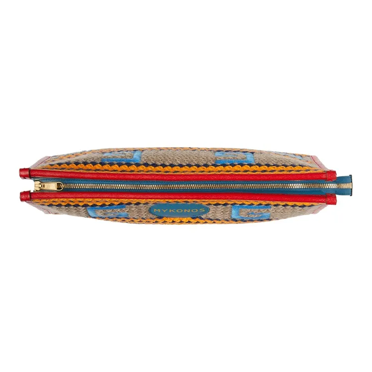 GUCCI Fabric With Leather Clutch Women's Orange/Red Blue-2
