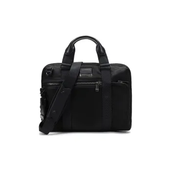 TUMI Alpha Bravo Nylon Cow Leather Patchwork Detail Briefcase Shoulder Bag Crossbody Bag Handbag Men's Black