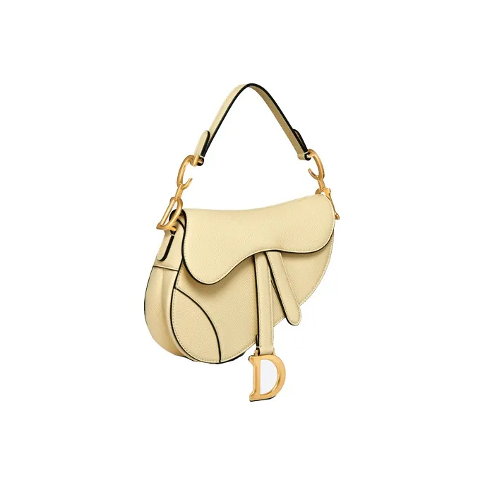 DIOR Grained Calfskin Saddle Bag Handbag Mini Women's Light Yellow-2