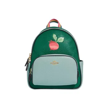 COACH Court Leather Backpack Small Size Women's Green Light Green Pink