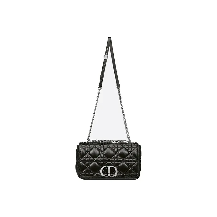 DIOR Caro Cow Leather Shoulder Bag Crossbody Bag Large Size Women's Black Silver-4