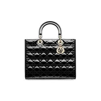 DIOR Lady Dior Patent Leather Cowhide Dior Bag Shoulder Bag Crossbody Bag Handbag Large Size Women's Black