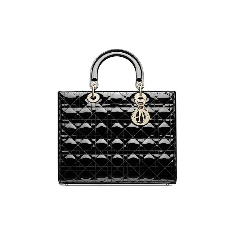 DIOR Lady Dior Patent Leather Cowhide Dior Bag Shoulder Bag Crossbody Bag Handbag Large Size Women's Black-0