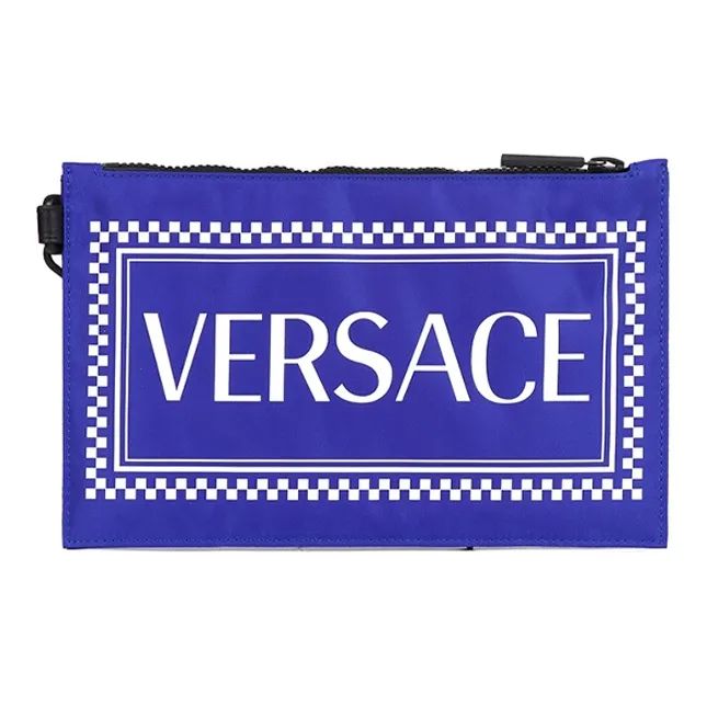 VERSACE Nylon Fabric Clutch Medium Size Unisex Blue-0