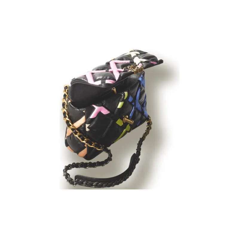 CHANEL 22SS Lambskin Shoulder Bag, Crossbody Bag, Handbag Women's Black And Multicolor-2