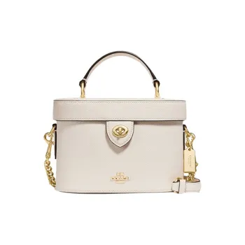 COACH Kay Cross Grain Leather Box Bag, Shoulder Bag, Crossbody Bag, Handbag Trumpets Women's White