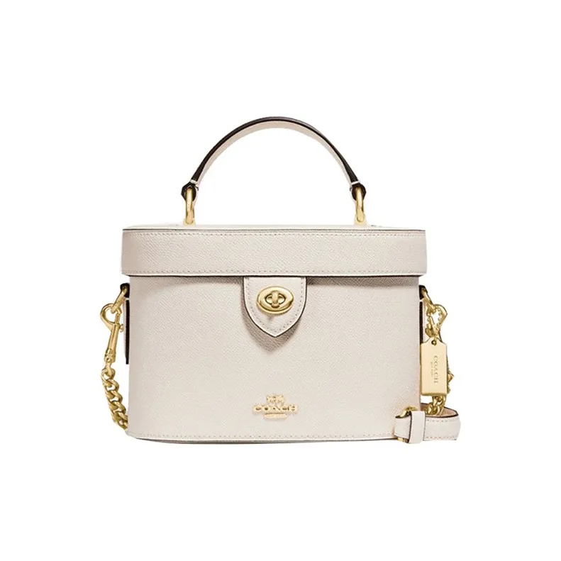 COACH Kay Cross Grain Leather Box Bag, Shoulder Bag, Crossbody Bag, Handbag Trumpets Women's White-0