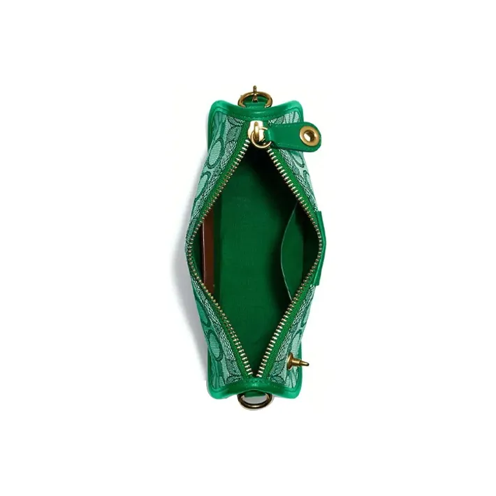 COACH Swinger Fabric With Leather Shoulder Bag Crossbody Bag Handbag Small Size Women's Green Monogram-3