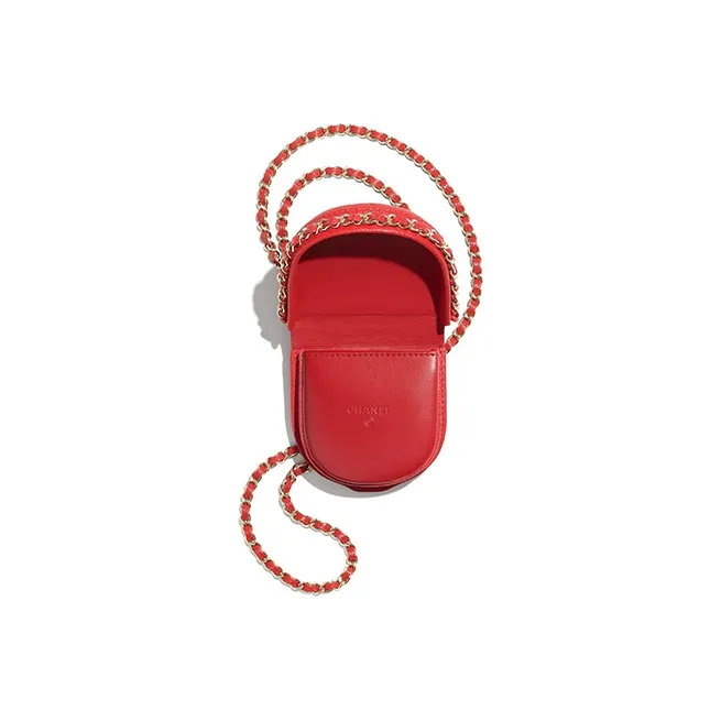 CHANEL Caviar Calfskin Chain Necklace Coin Purse Earphone Case Women's Red-3