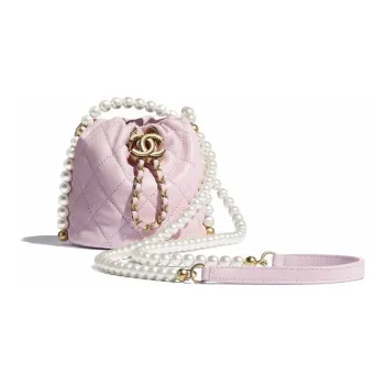 CHANEL Calfskin Bucket Bags Handbags Mini Women's Light Pink Red