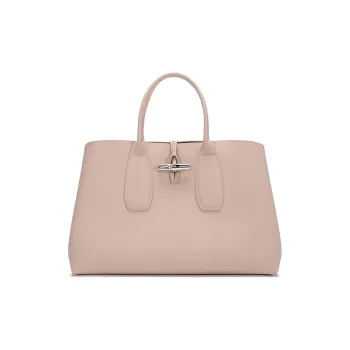 LONGCHAMP Roseau Cow Leather Handbag Large Size Women's Soft Pink