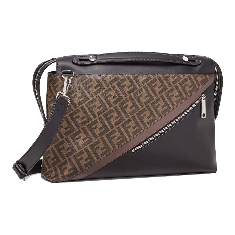 FENDI Coated Canvas With Leather One Shoulder Portable Briefcase Regular Men's Brown-1