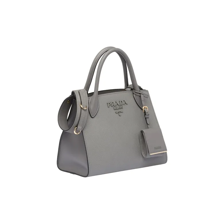PRADA Monochrome Leather Tote Bag Shopping Bag Handbag Crossbody Bag Women's Marble Gray-1