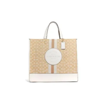 COACH Jacquard With Refined Pebbled Leather Handbag Shoulder Bag Crossbody Bag Large Size Women's Light Khaki